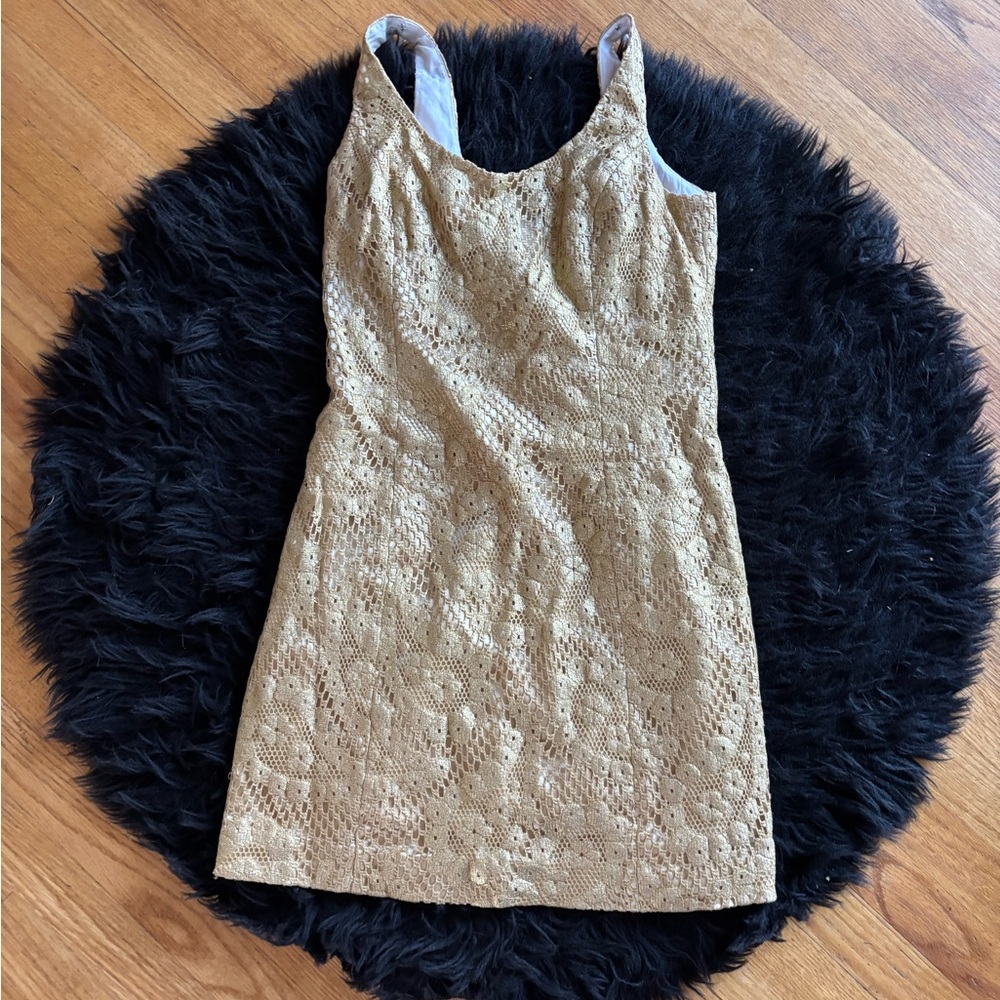 Lilly Pulitzer Gold Eyelet Mini Dress Size 4